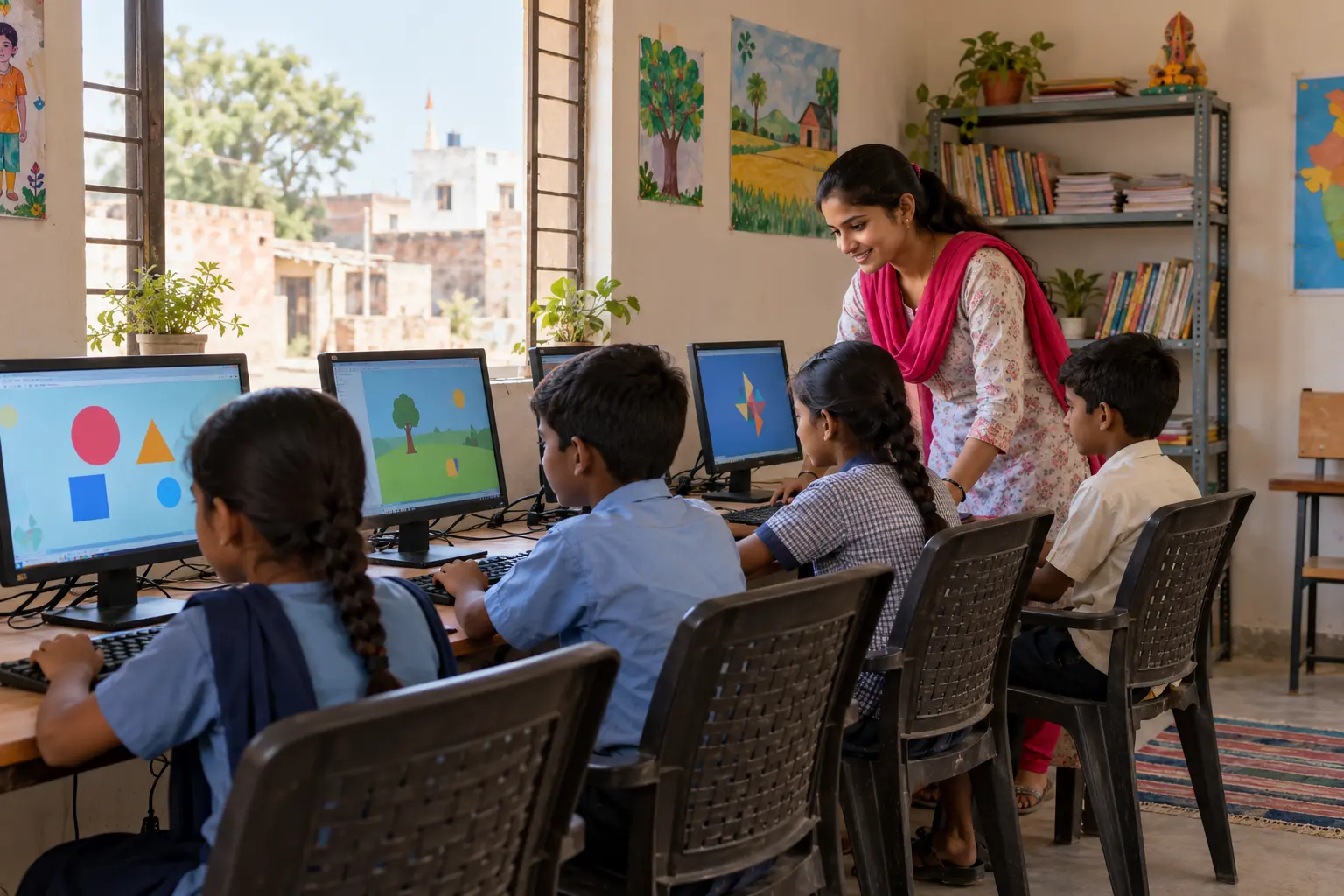 Learners using a digital learning space