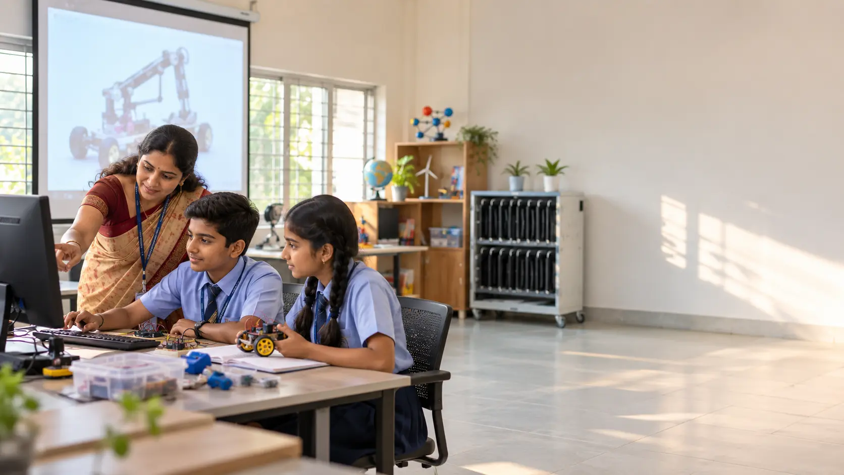 Indian students using a practical school technology and STEM learning room