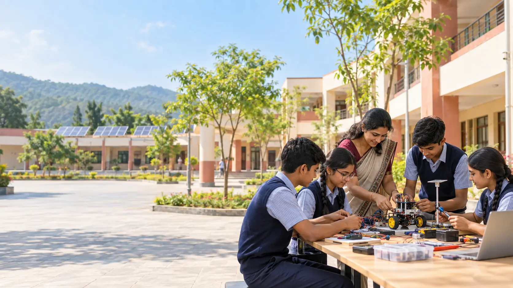 Indian students participating in a practical school innovation activity