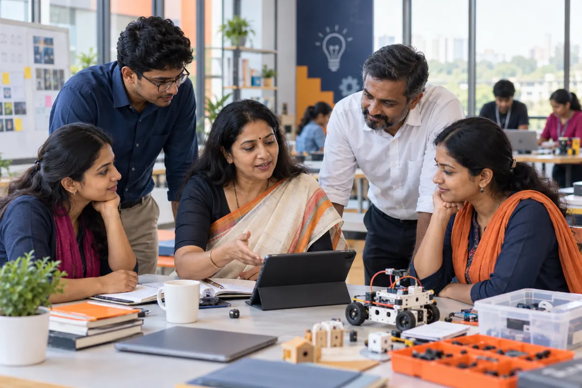 Indian educators reviewing connected infrastructure, training and technology services