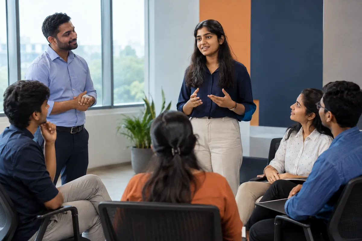 Young adults practising communication in a facilitated learning session